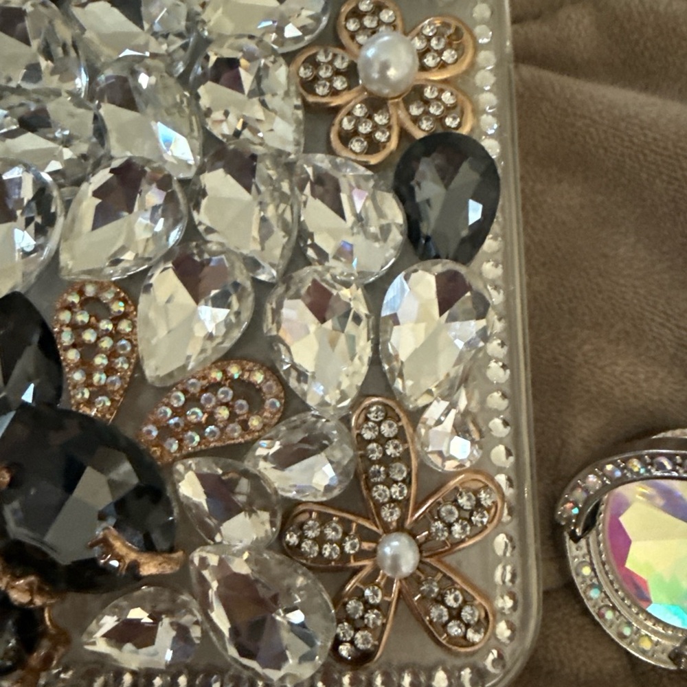 Clear Crystal & Gold Floral Embellished Phone Case - Sparkling Accent